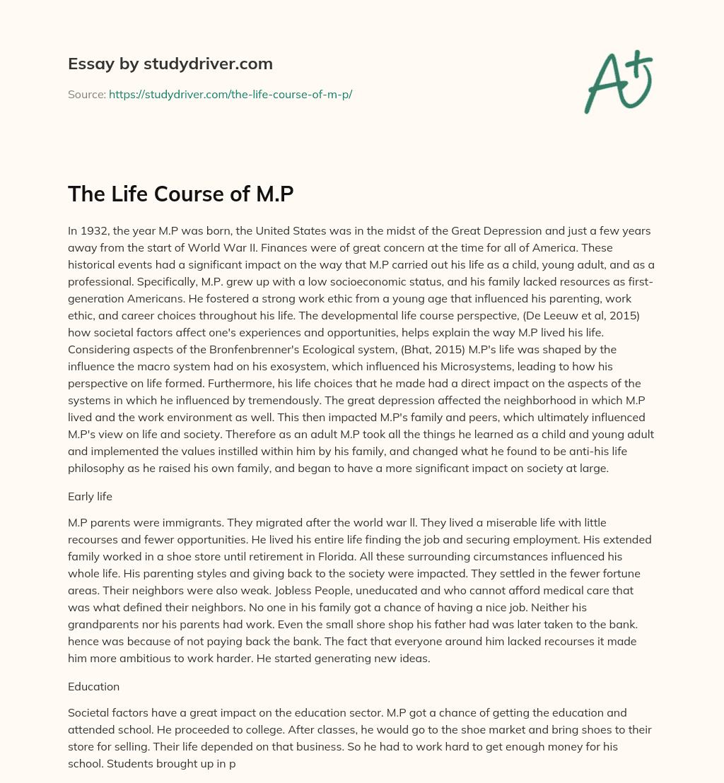 The Life Course of M.P essay