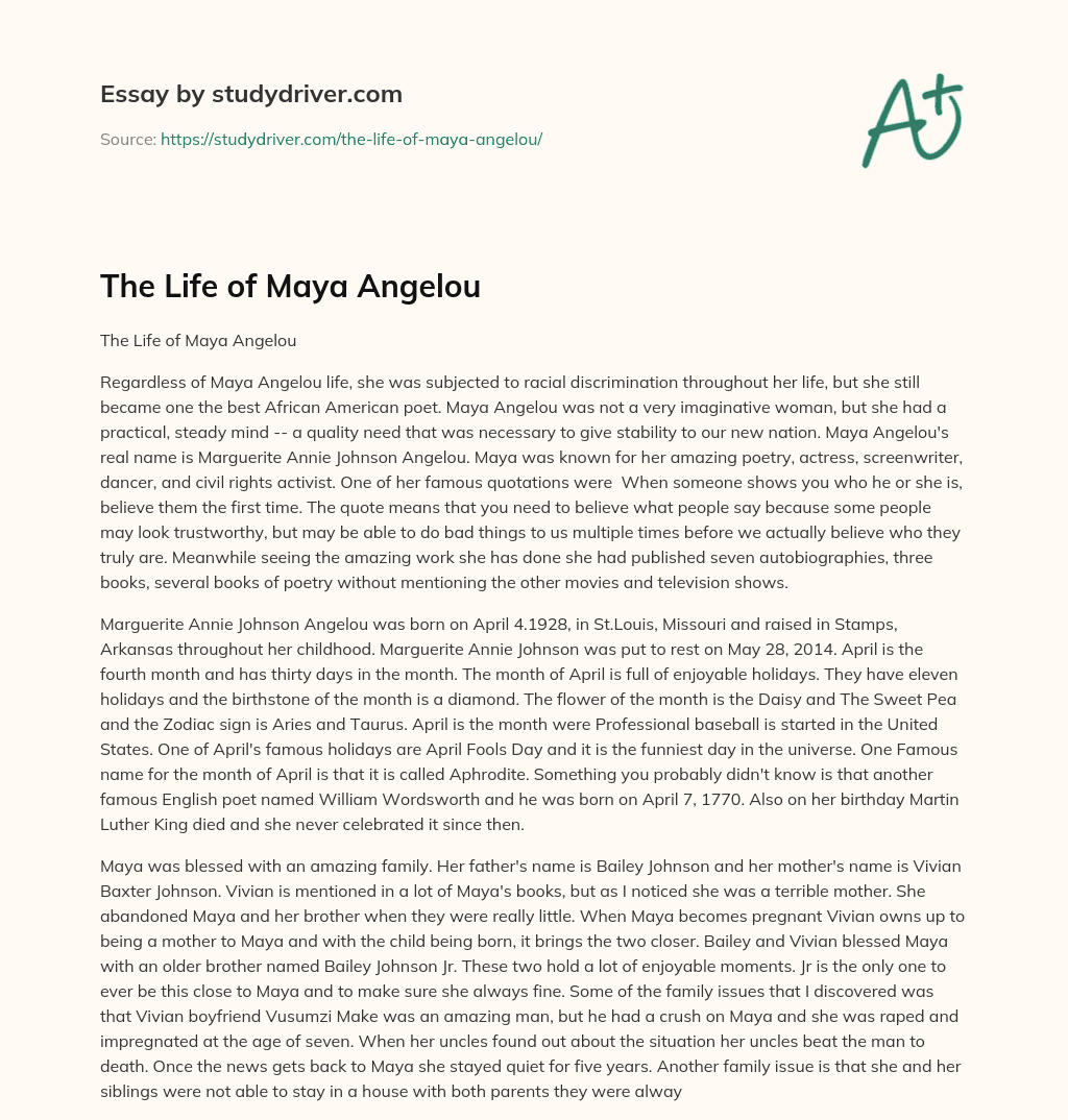 The Life of Maya Angelou essay