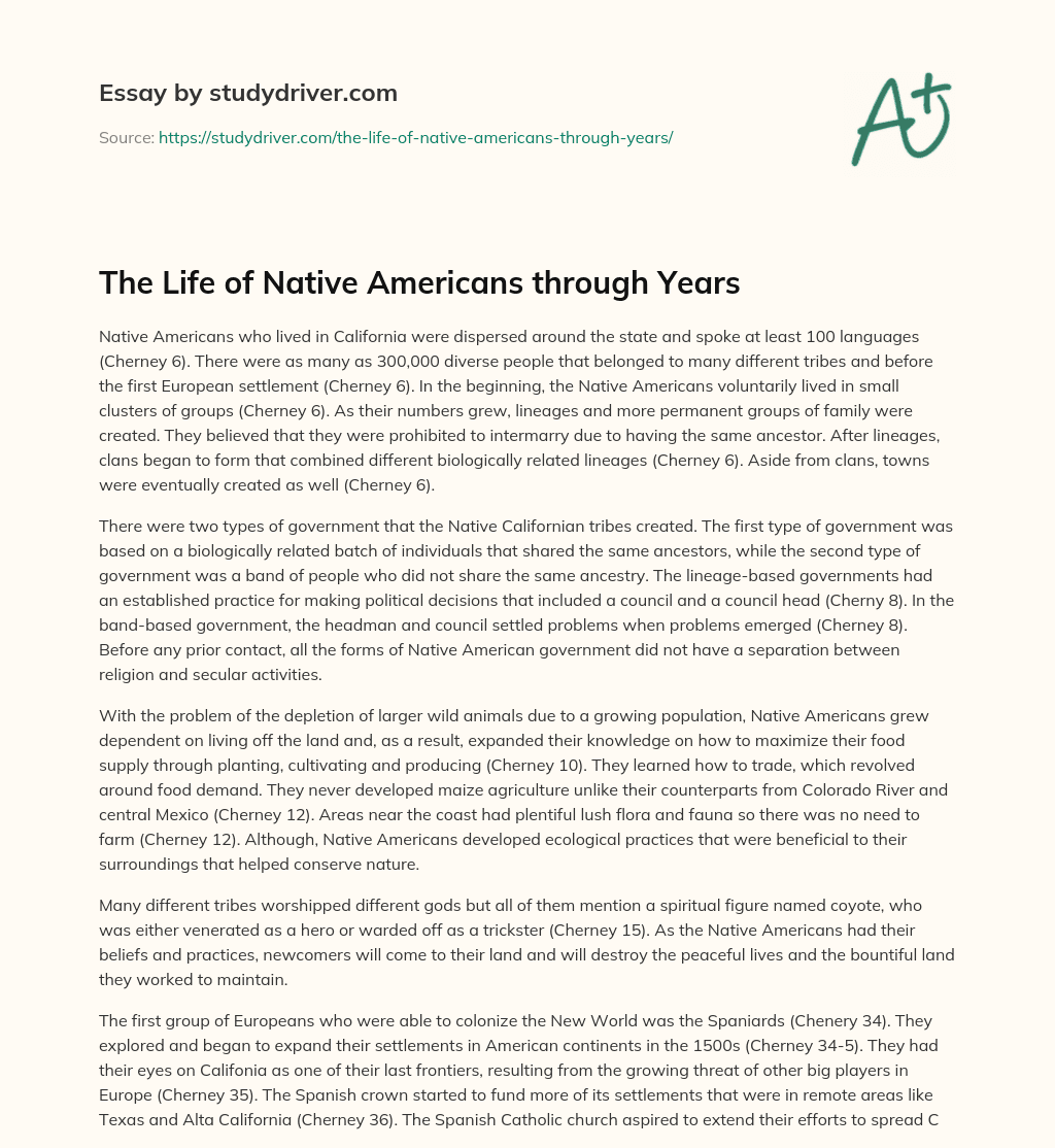The Life of Native Americans through Years essay