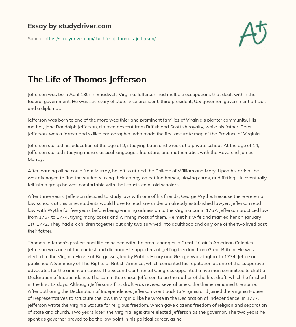 The Life of Thomas Jefferson essay