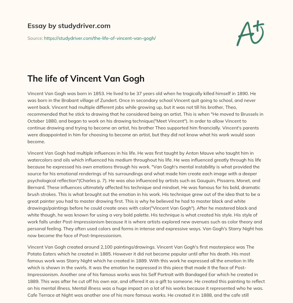 The Life of Vincent Van Gogh essay