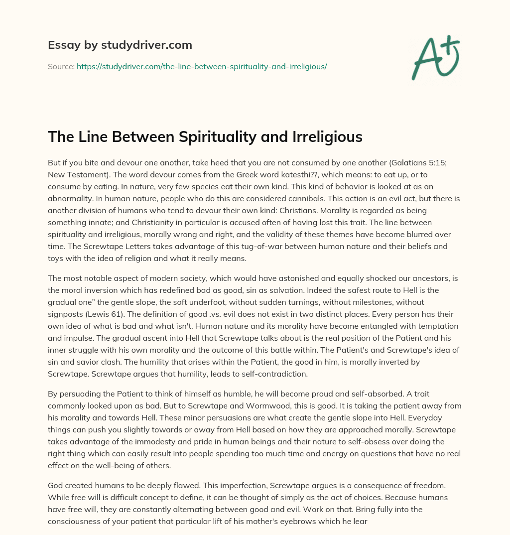 The Line between Spirituality and Irreligious essay