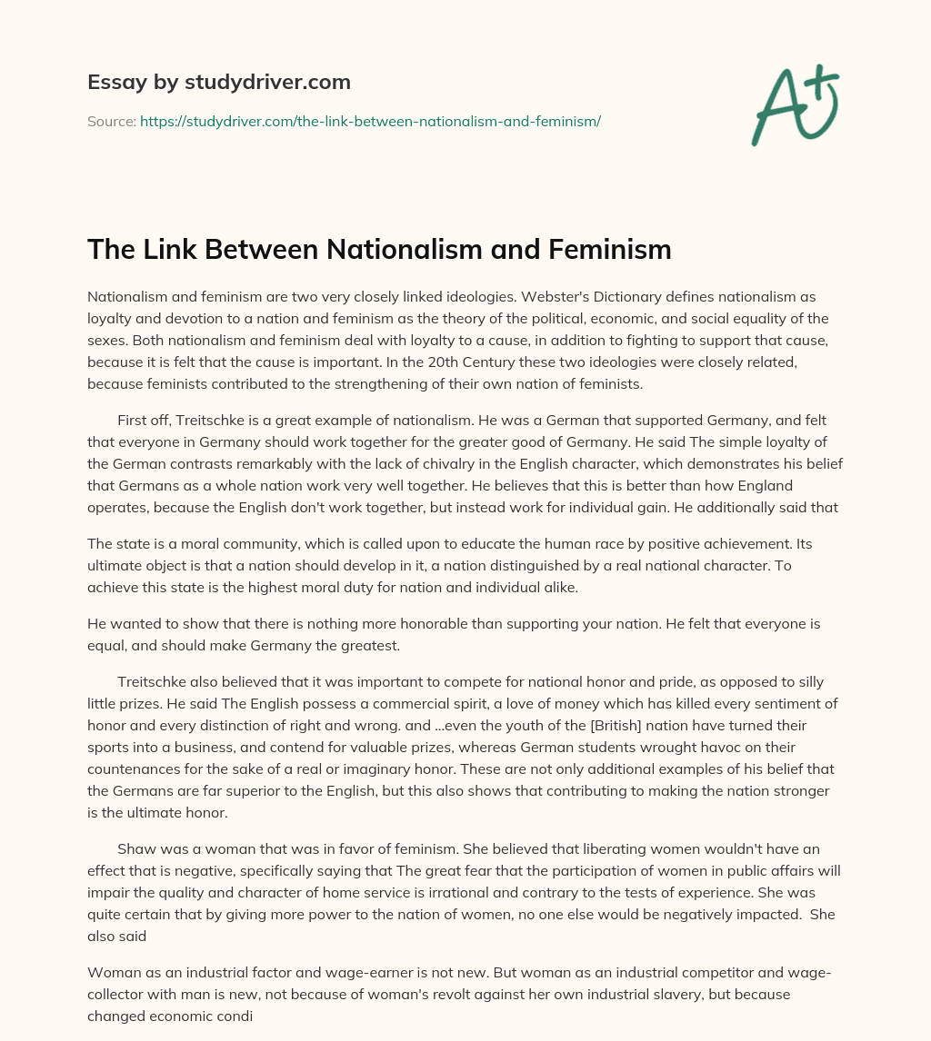 The Link between Nationalism and Feminism essay