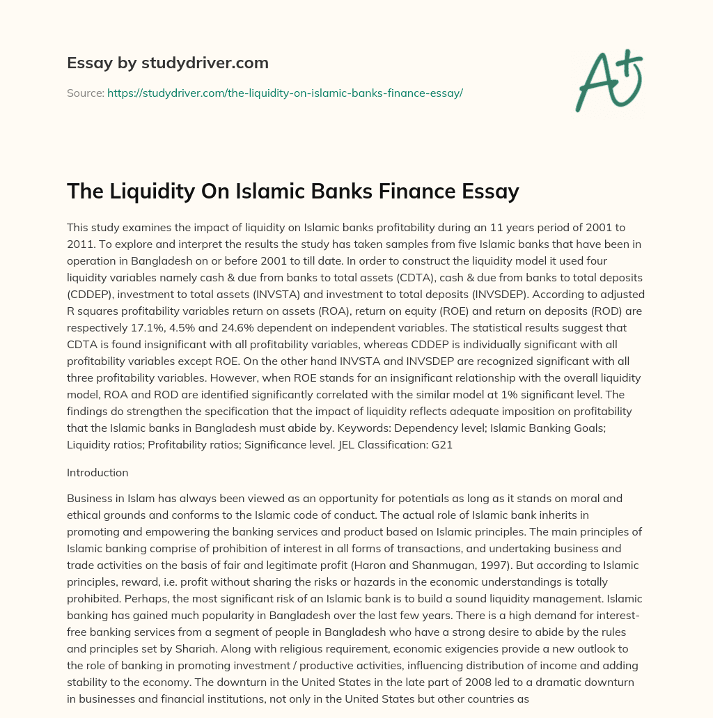 The Liquidity on Islamic Banks Finance Essay essay