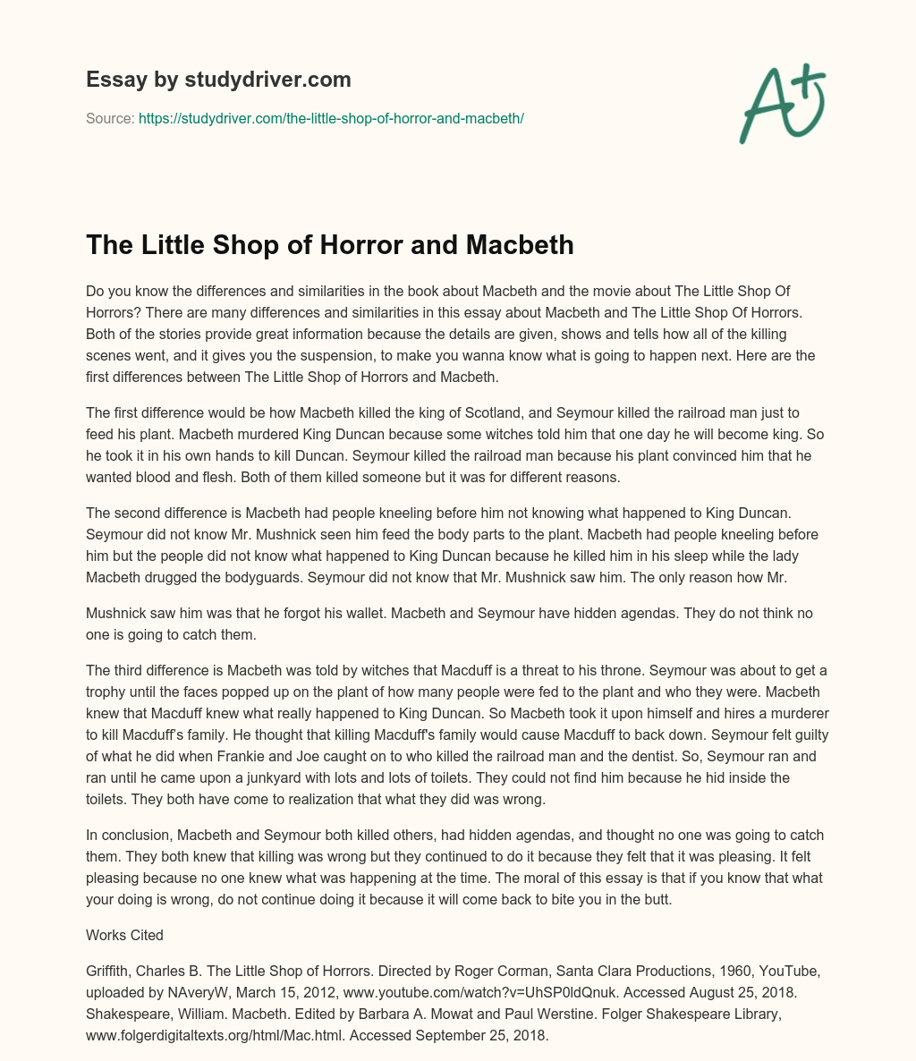 The Little Shop of Horror and Macbeth essay