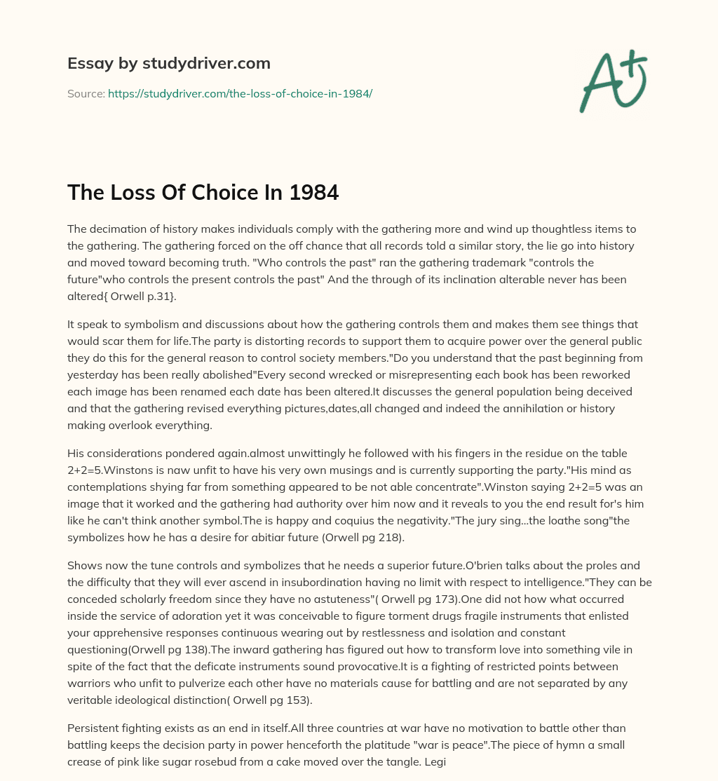 The Loss of Choice in 1984 essay