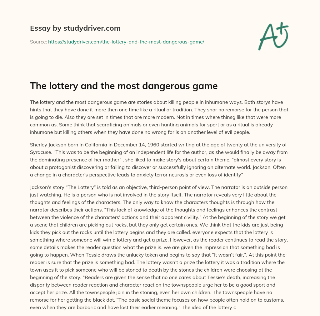 The Lottery and the most Dangerous Game essay