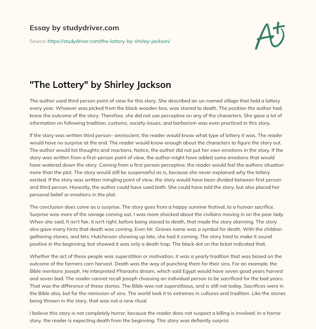 “The Lottery” by Shirley Jackson essay