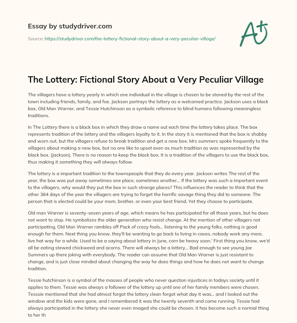 The Lottery: Fictional Story about a very Peculiar Village essay