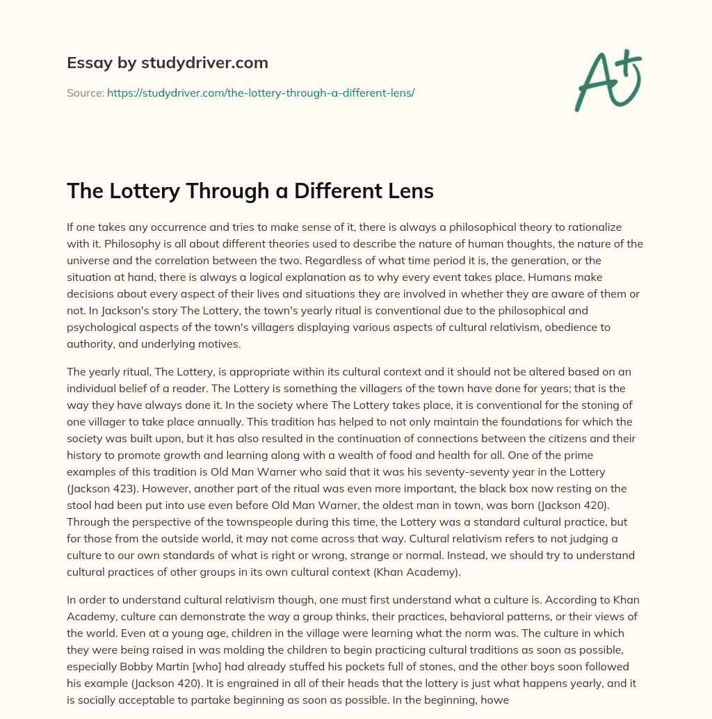 The Lottery through a Different Lens essay