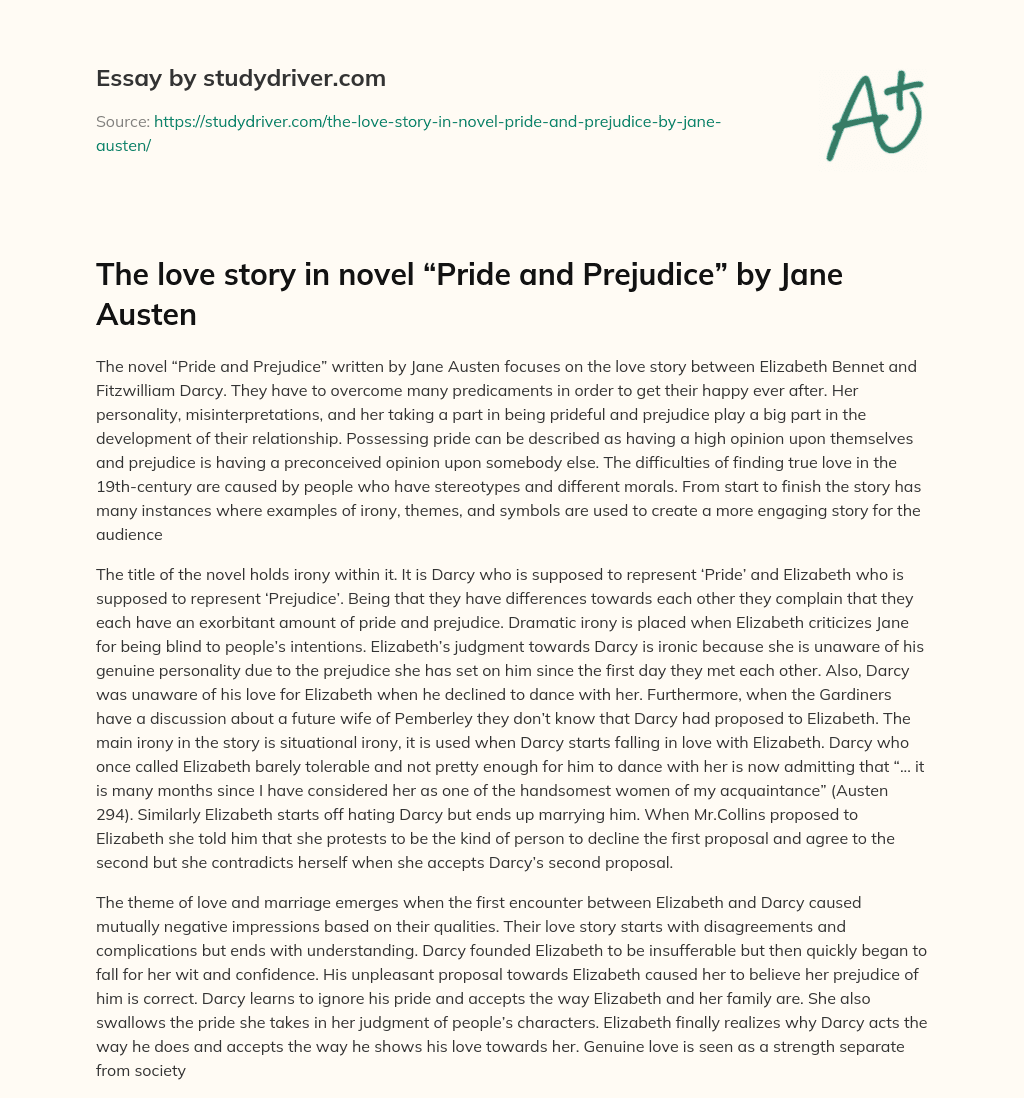 The Love Story in Novel “Pride and Prejudice” by Jane Austen essay