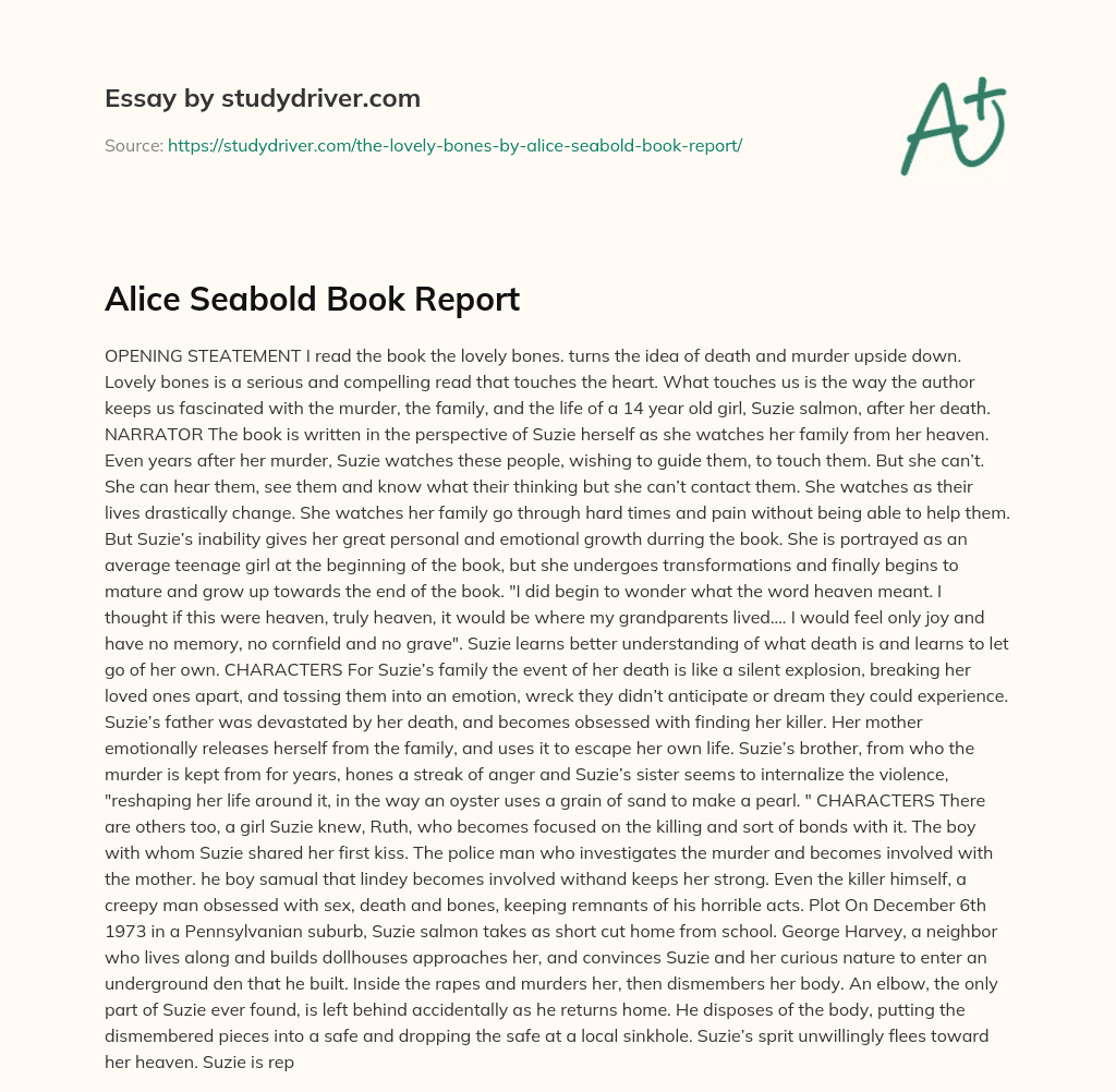 Alice Seabold Book Report essay