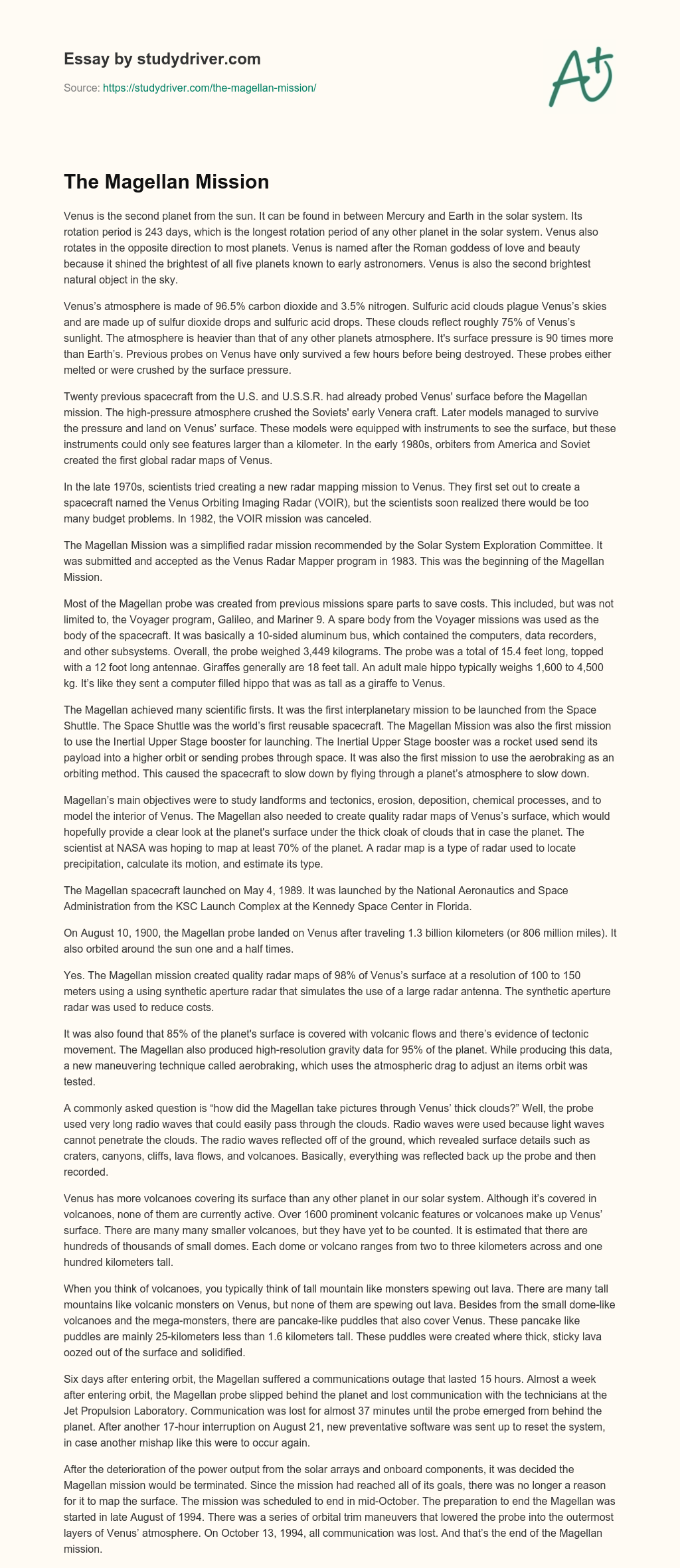 The Magellan Mission essay