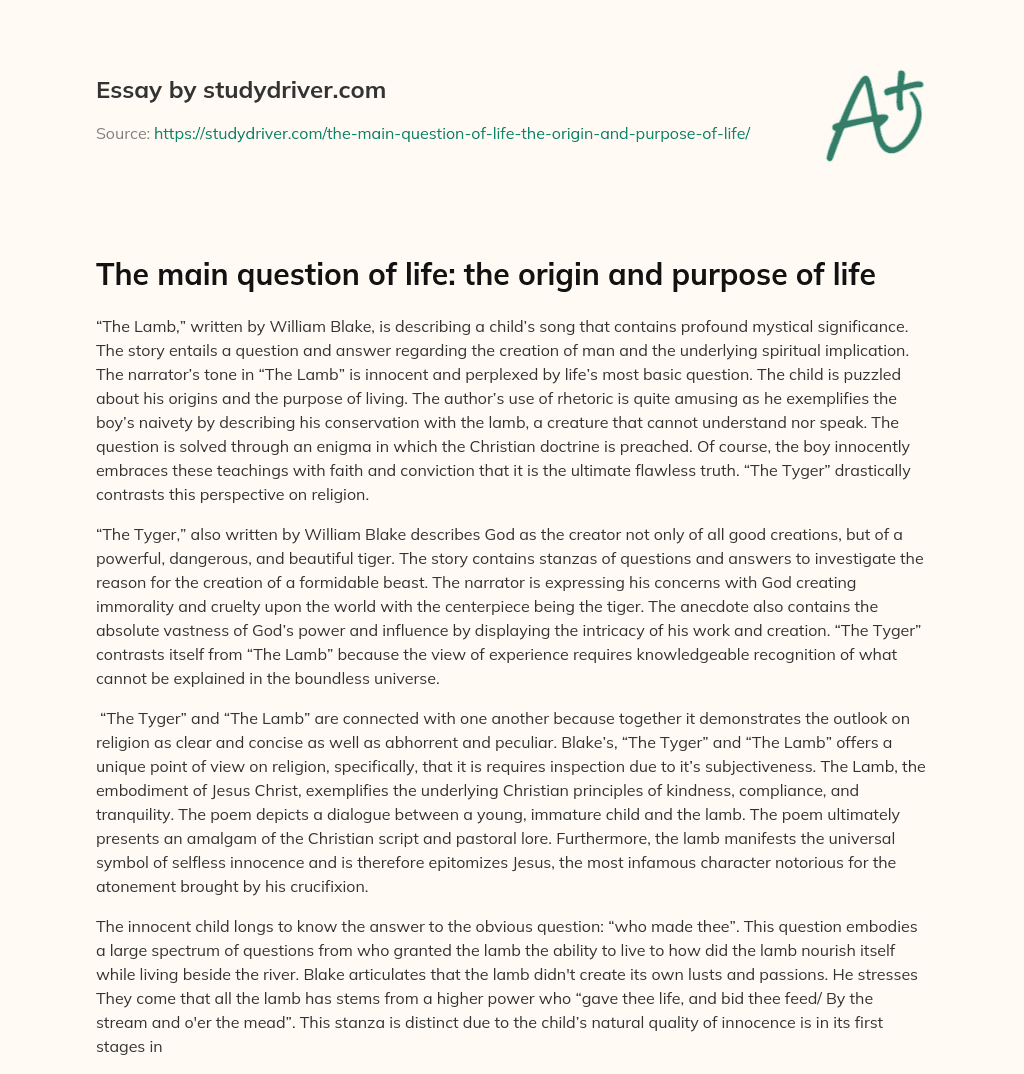 The Main Question of Life: the Origin and Purpose of Life essay