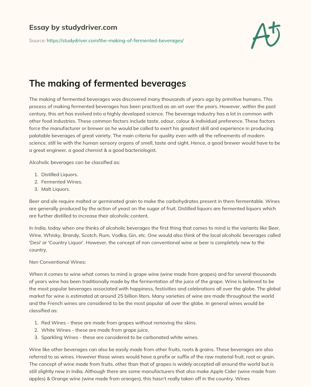 The Making of Fermented Beverages essay