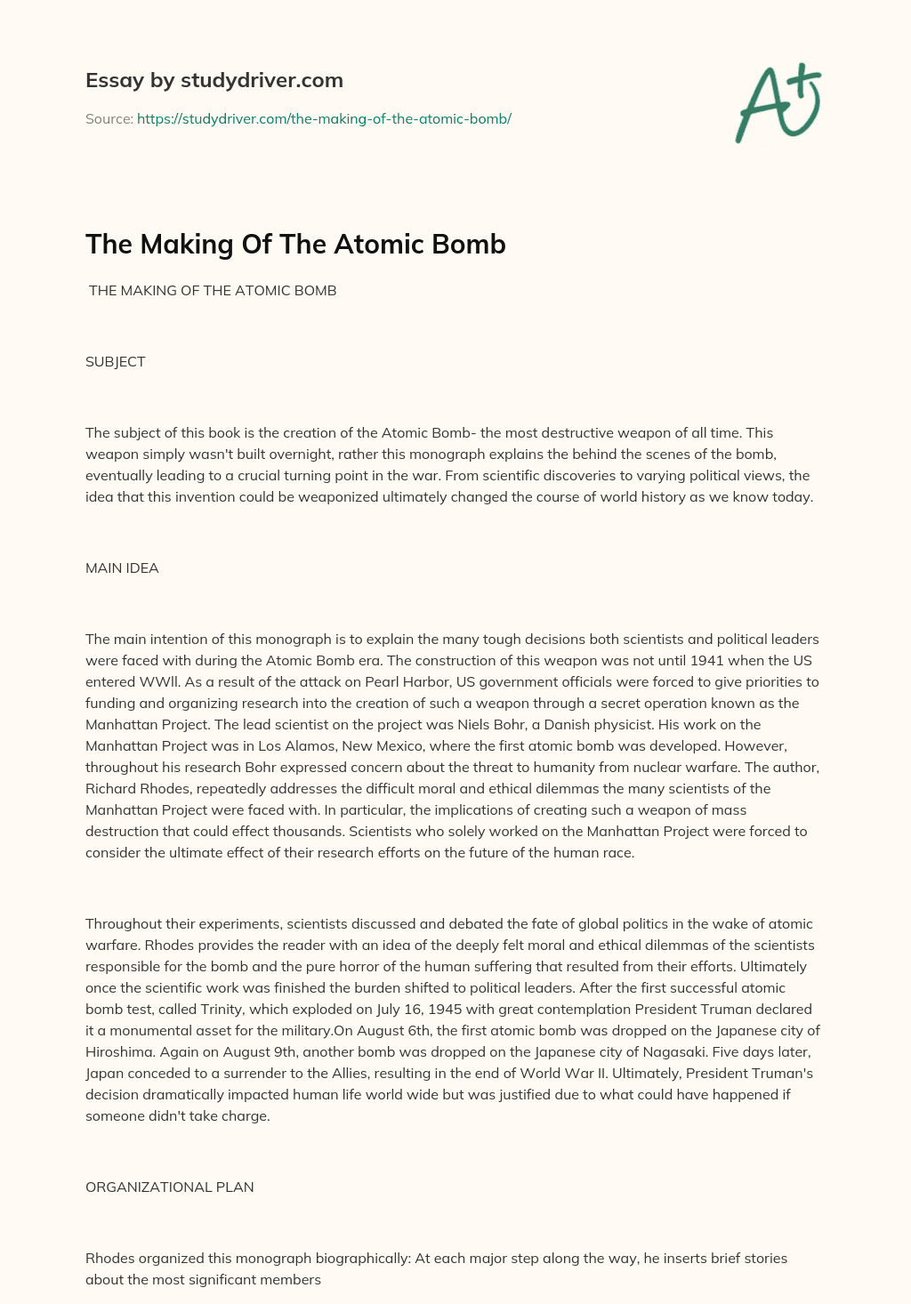 The Making of the Atomic Bomb essay