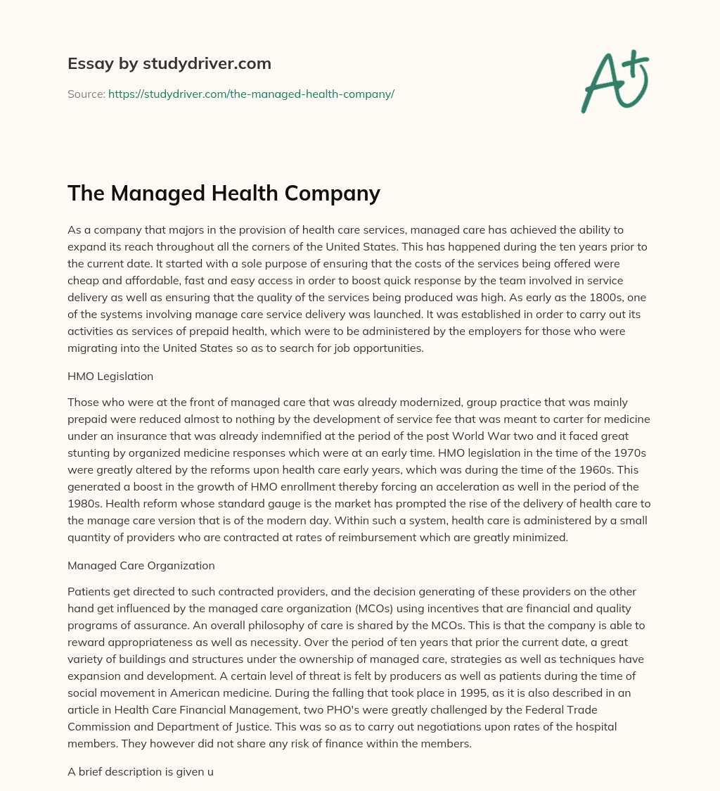 The Managed Health Company essay