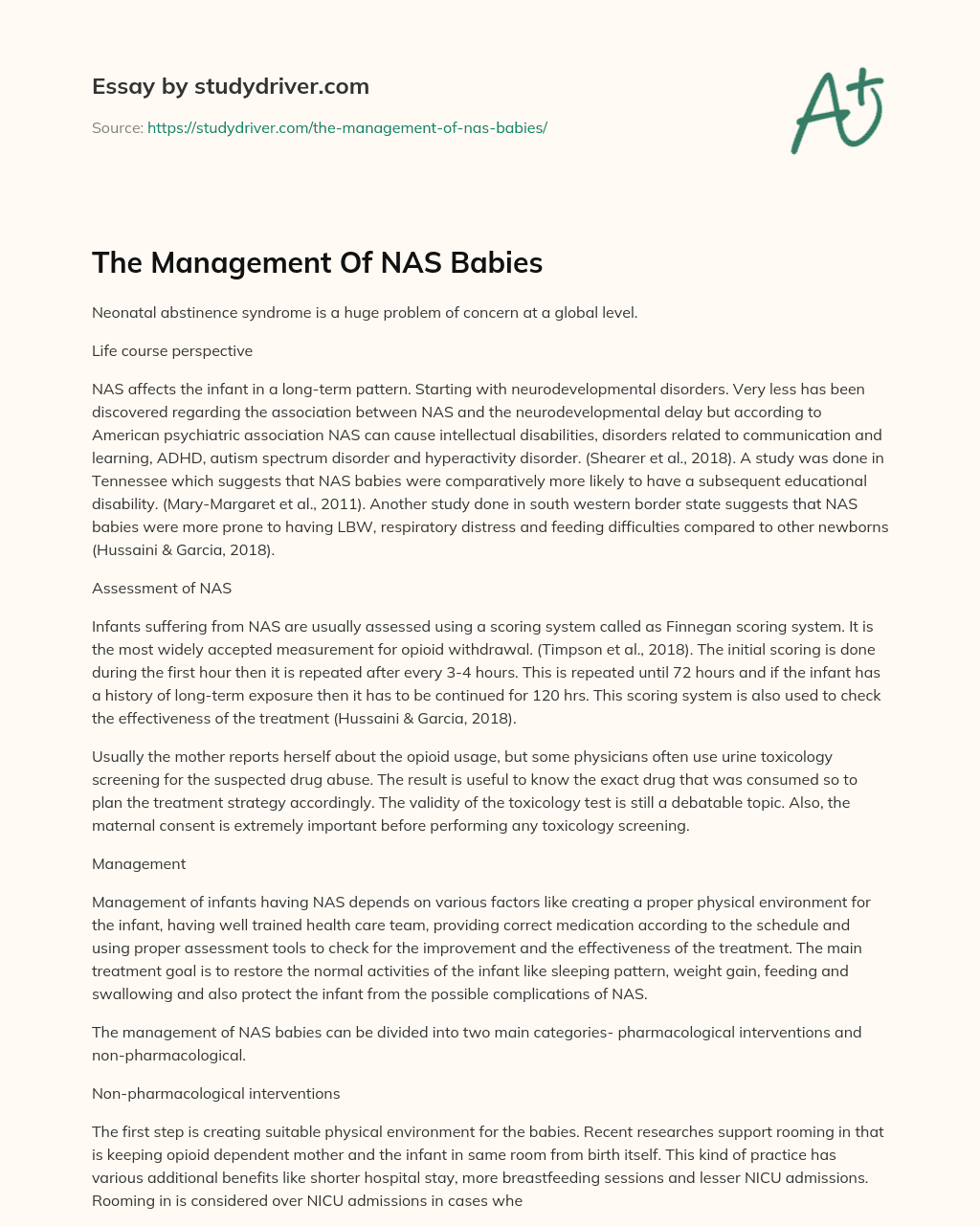 The Management of NAS Babies essay