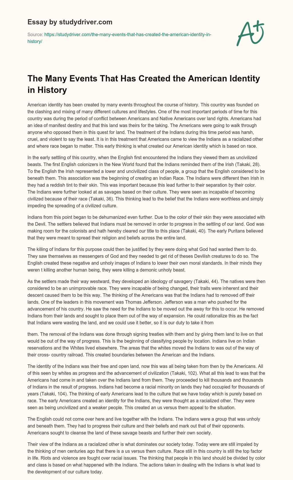 The Many Events that has Created the American Identity in History essay