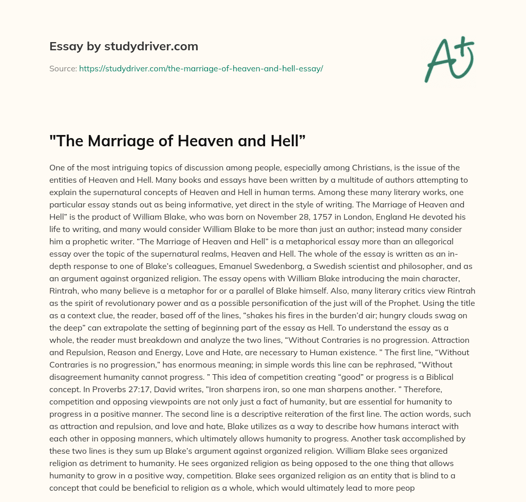 “The Marriage of Heaven and Hell” essay