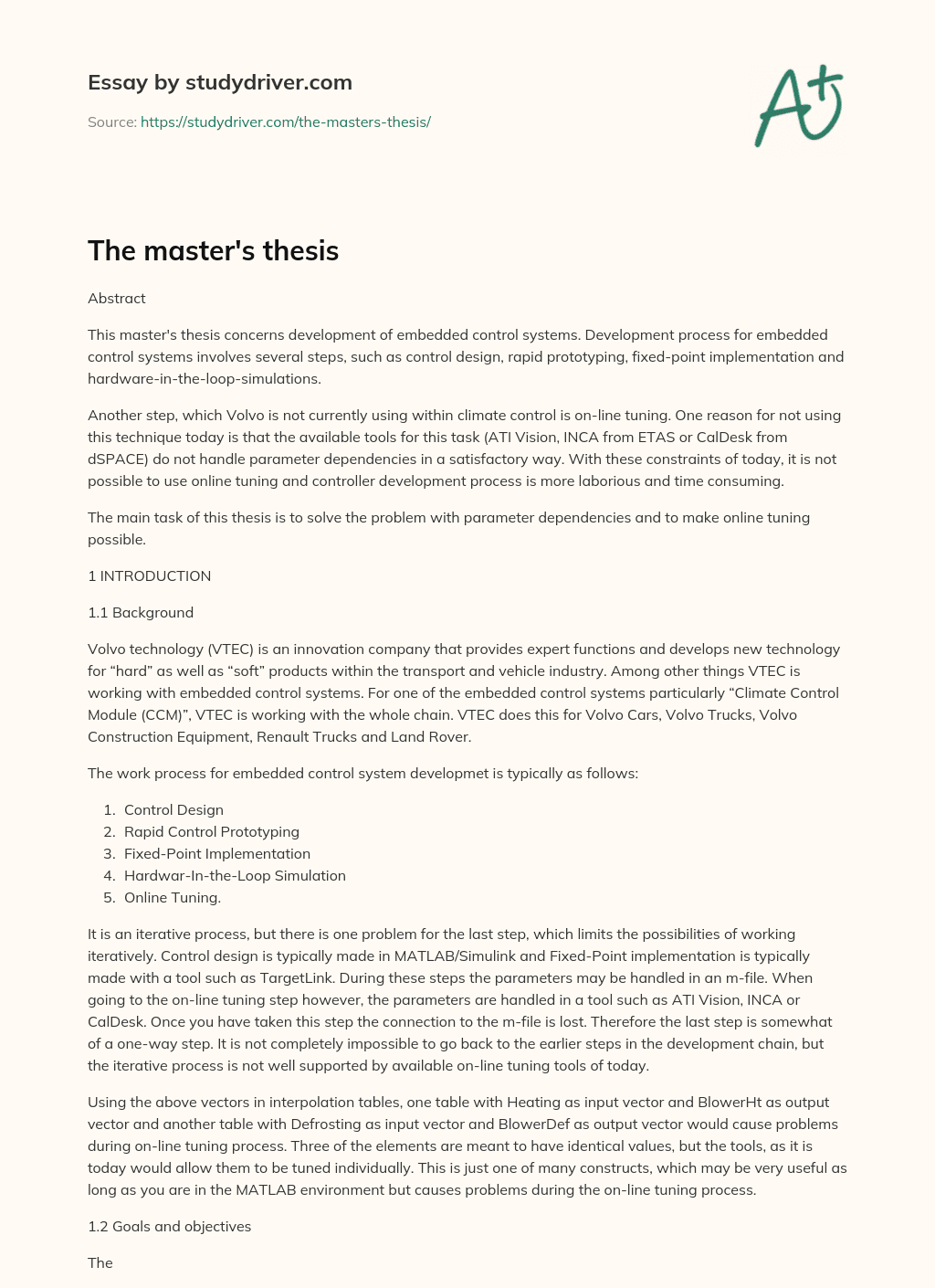 The Master’s Thesis essay
