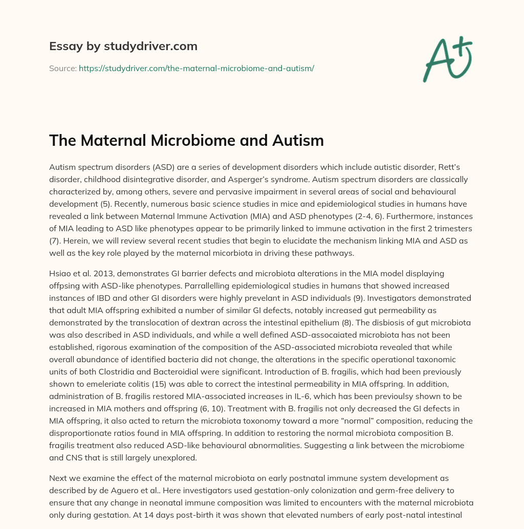 The Maternal Microbiome and Autism essay