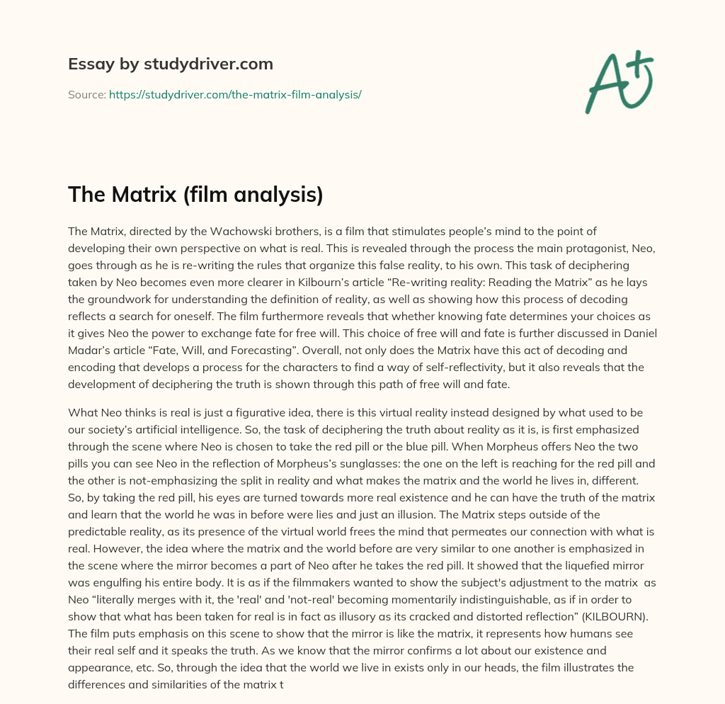 The Matrix (film Analysis) essay