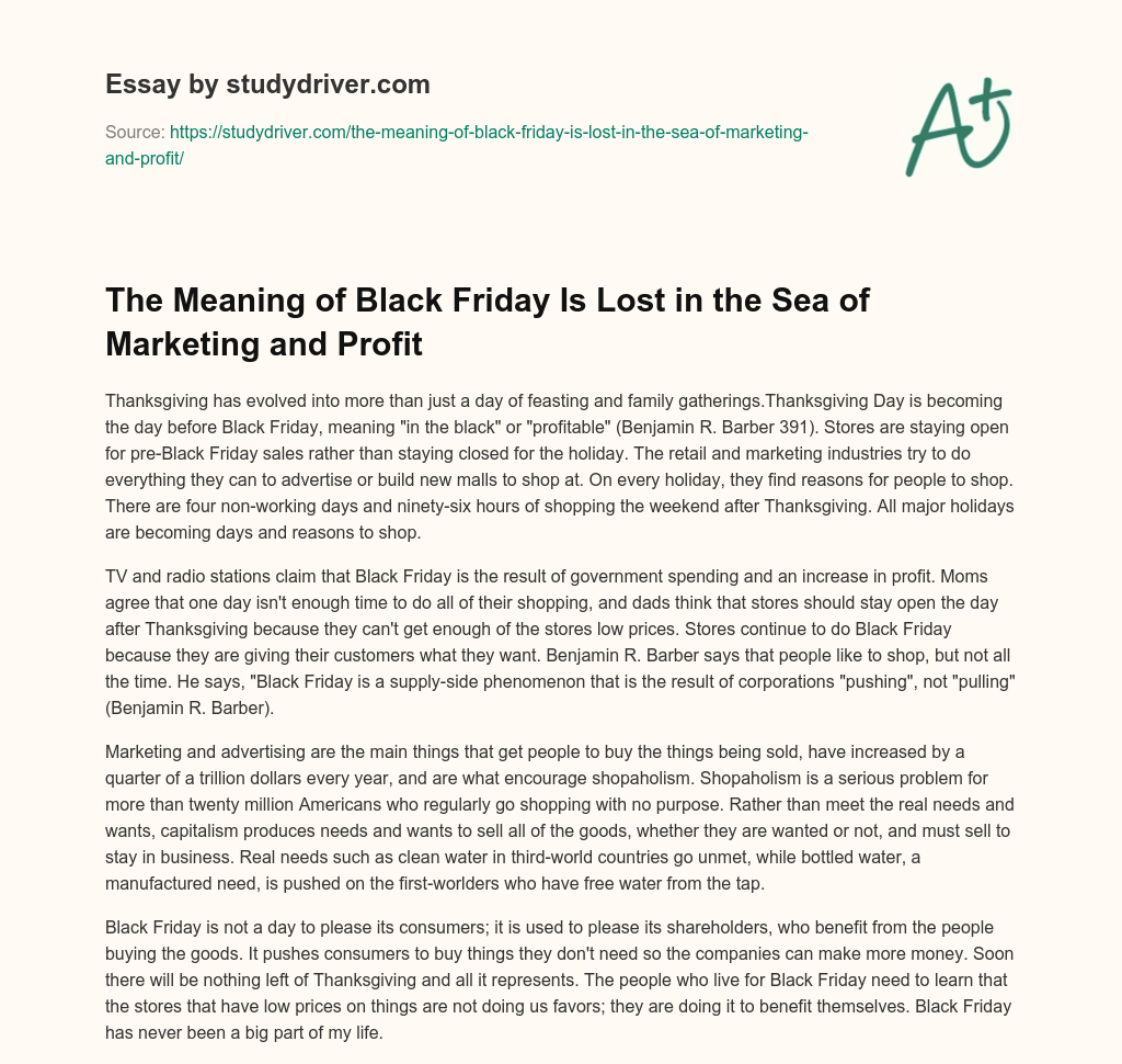 The Meaning of Black Friday is Lost in the Sea of Marketing and Profit essay