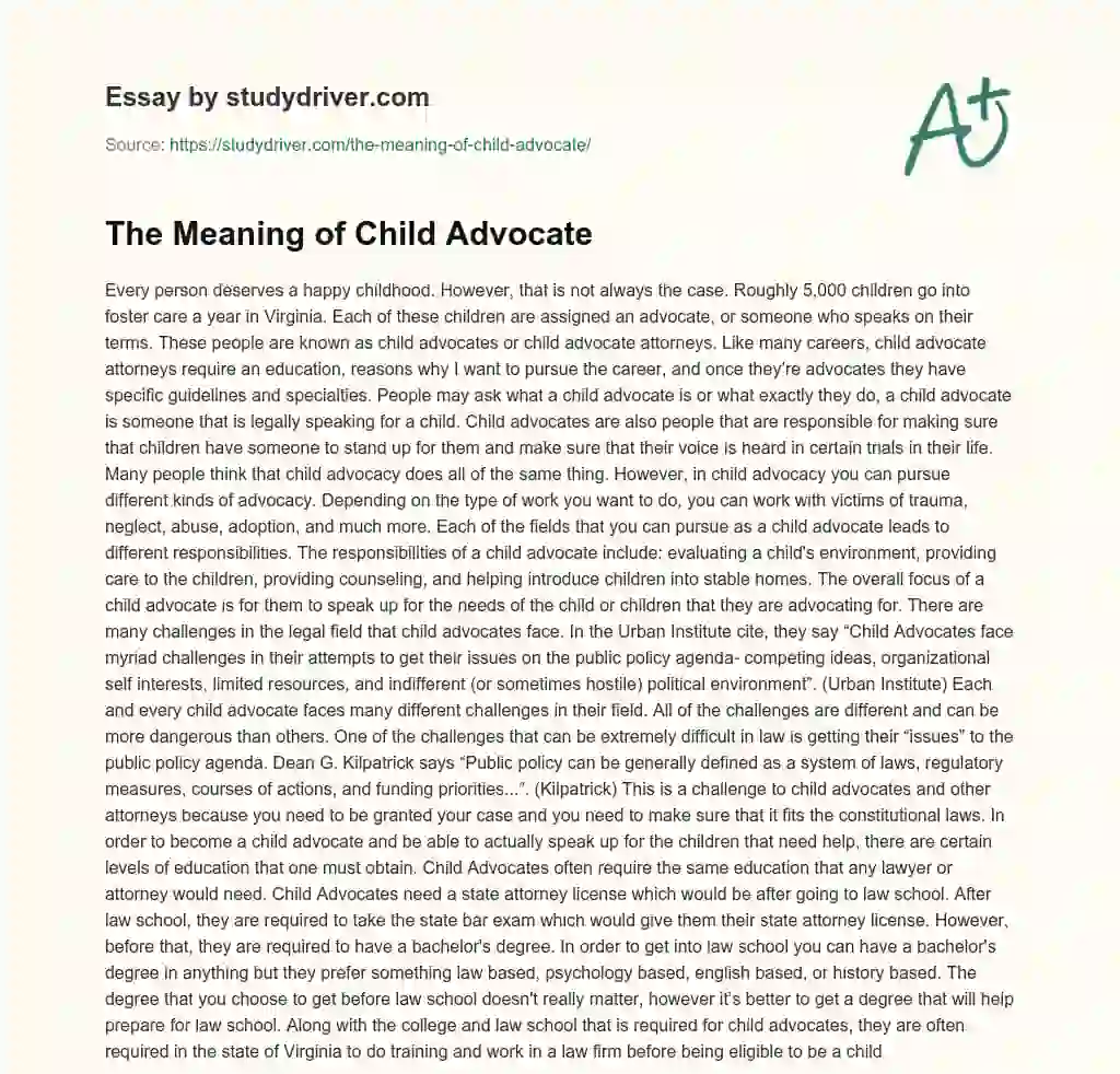 The Meaning of Child Advocate essay