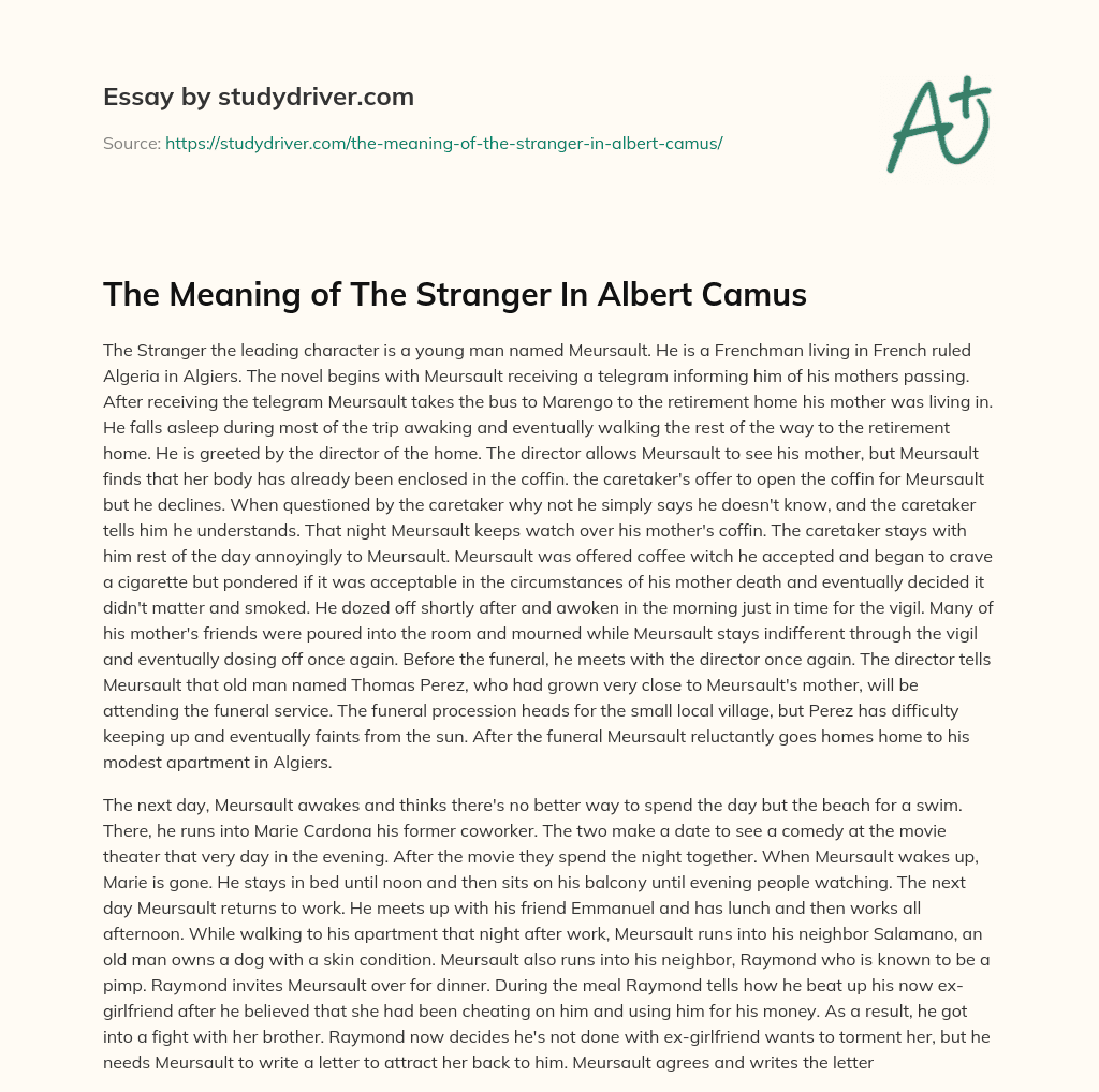 The Meaning of the Stranger in Albert Camus essay