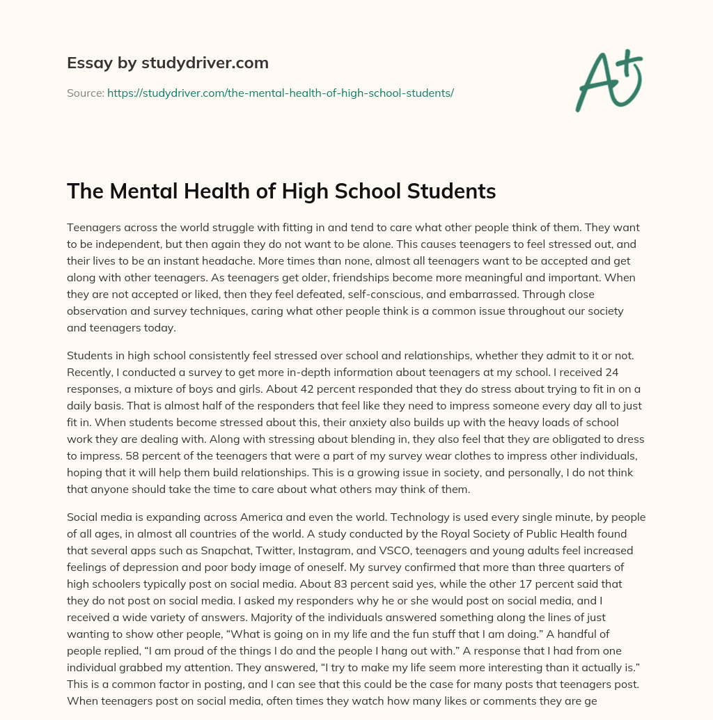 The Mental Health of High School Students essay