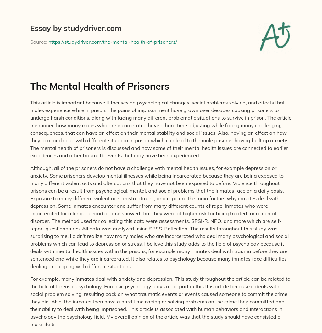 The Mental Health of Prisoners essay