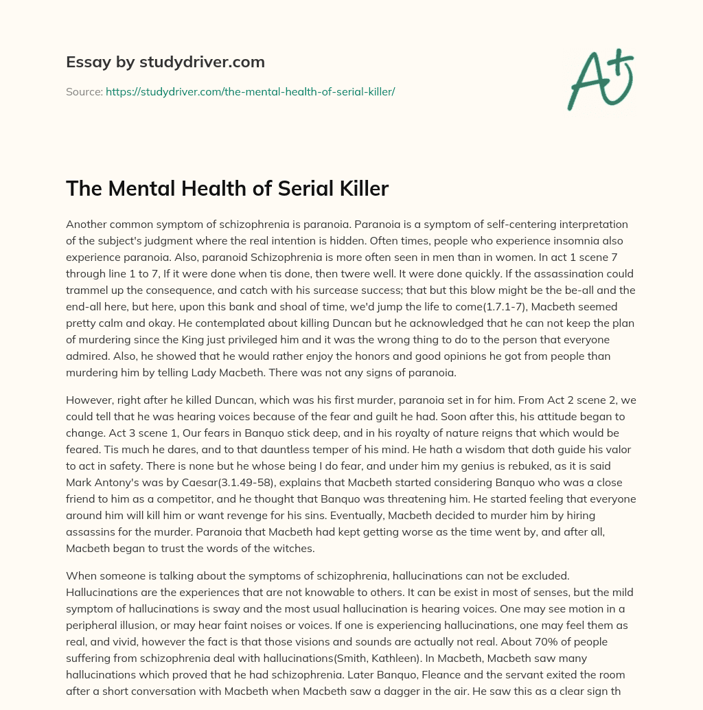 The Mental Health of Serial Killer essay
