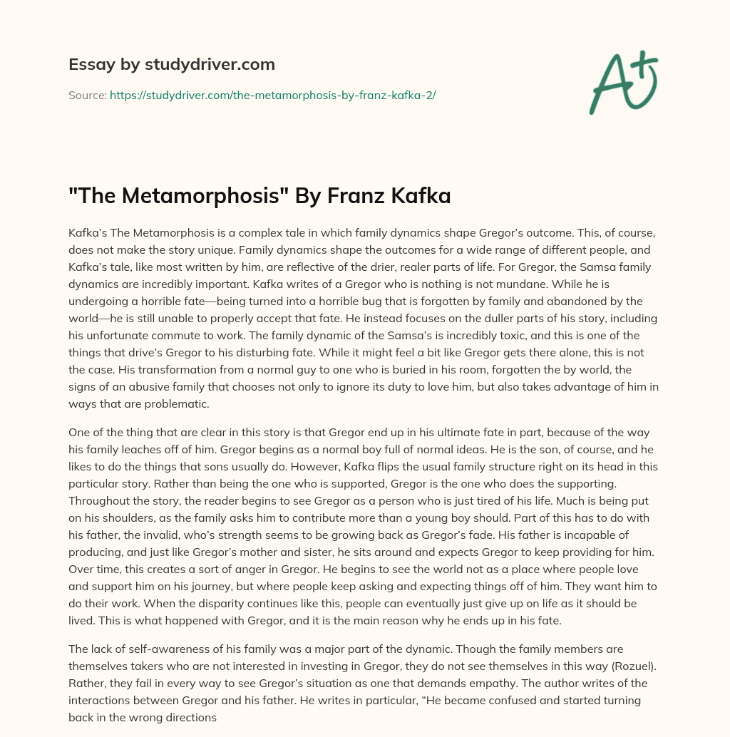 “The Metamorphosis” by Franz Kafka essay