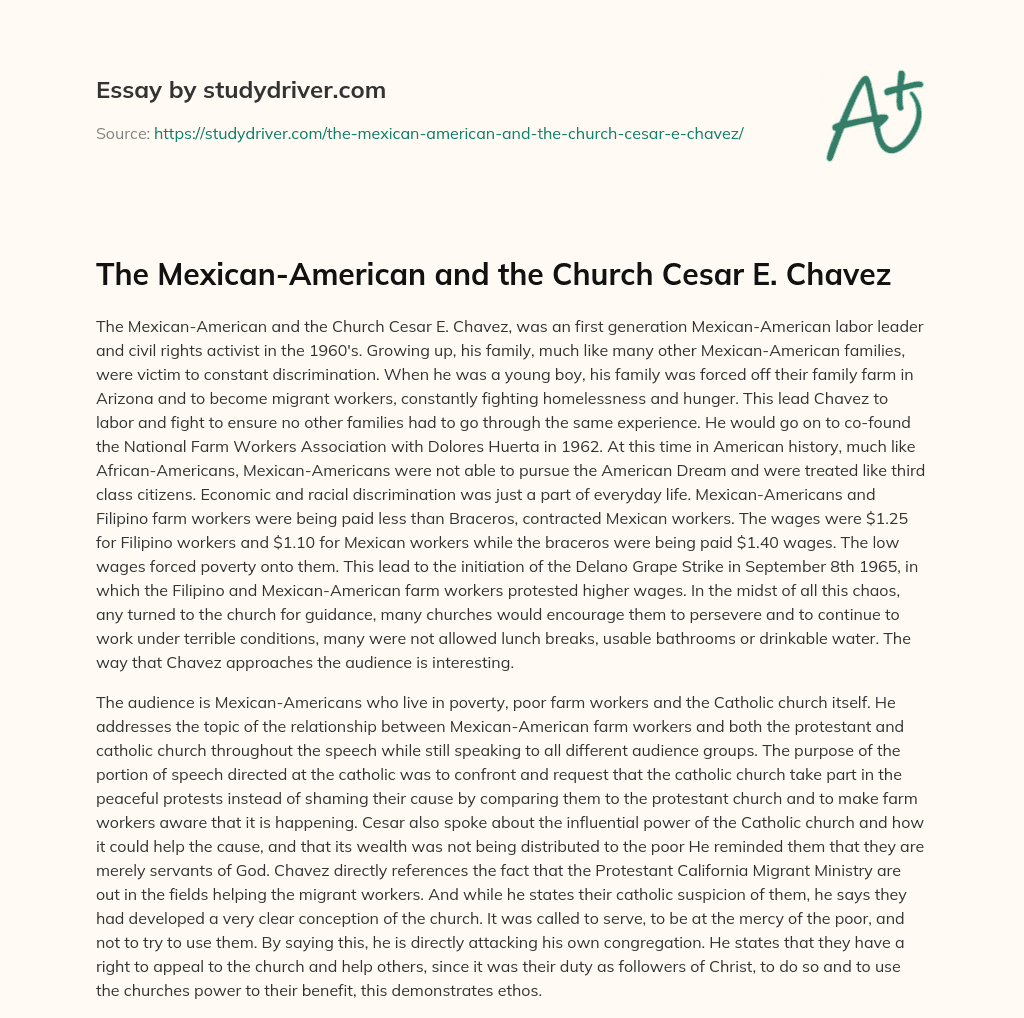 The Mexican-American and the Church Cesar E. Chavez essay