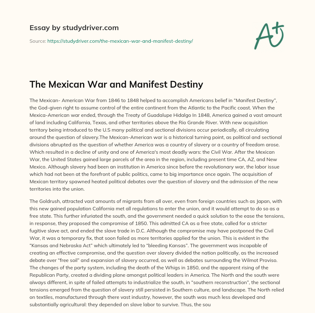 The Mexican War and Manifest Destiny essay