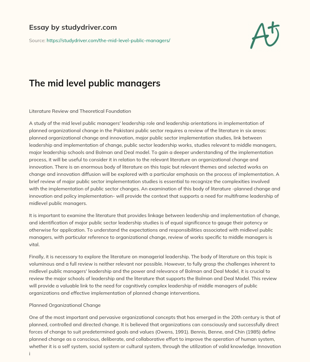 The Mid Level Public Managers essay