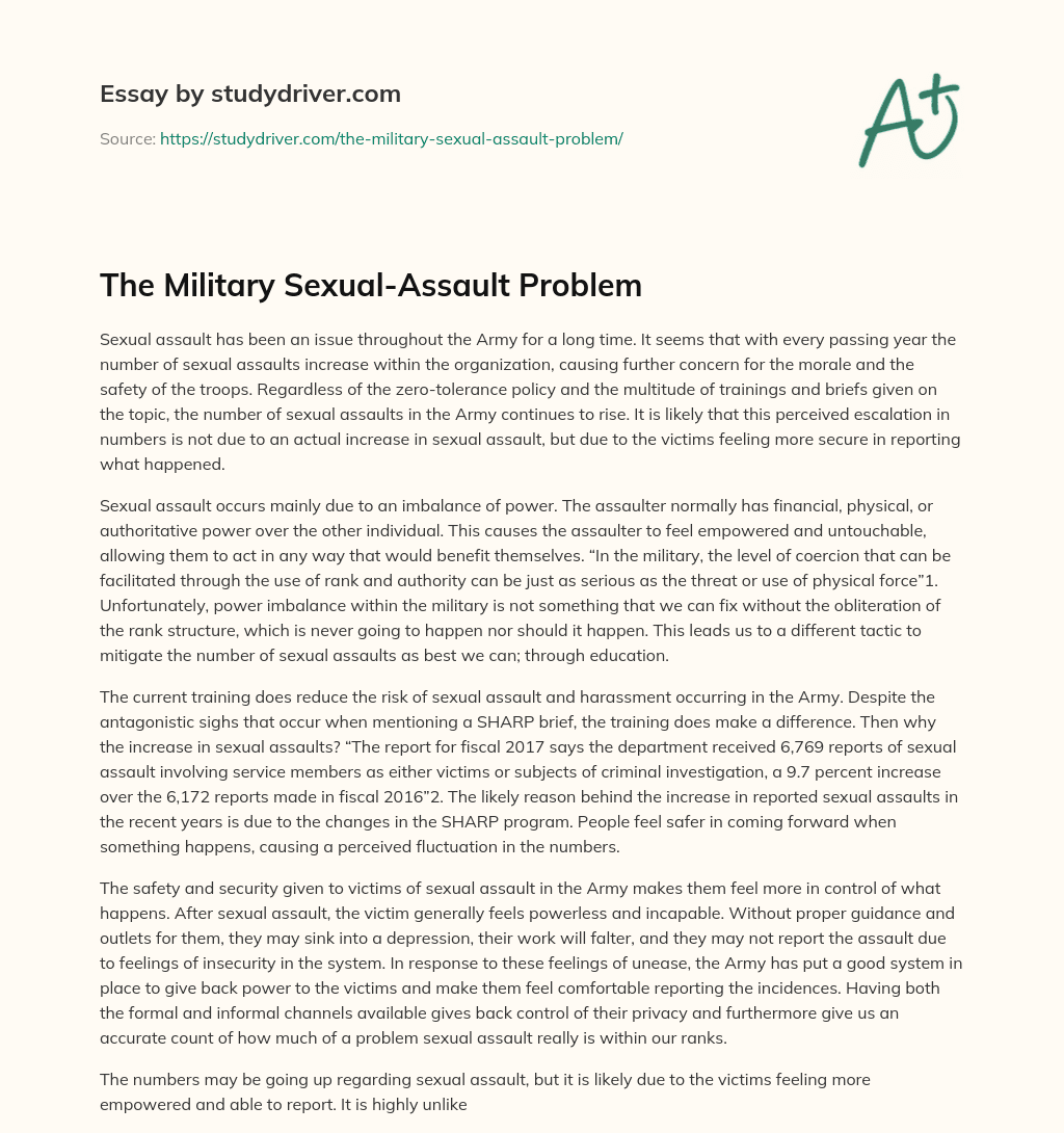 The Military Sexual Assault Problem Free Essay Example 