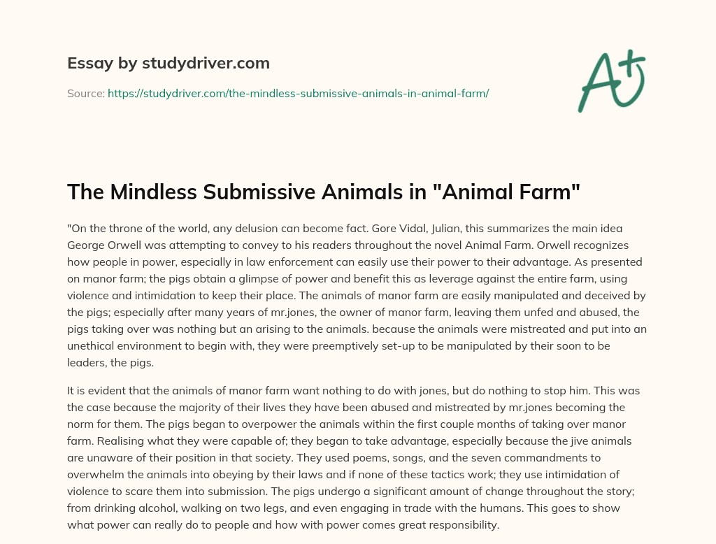 The Mindless Submissive Animals in “Animal Farm” essay