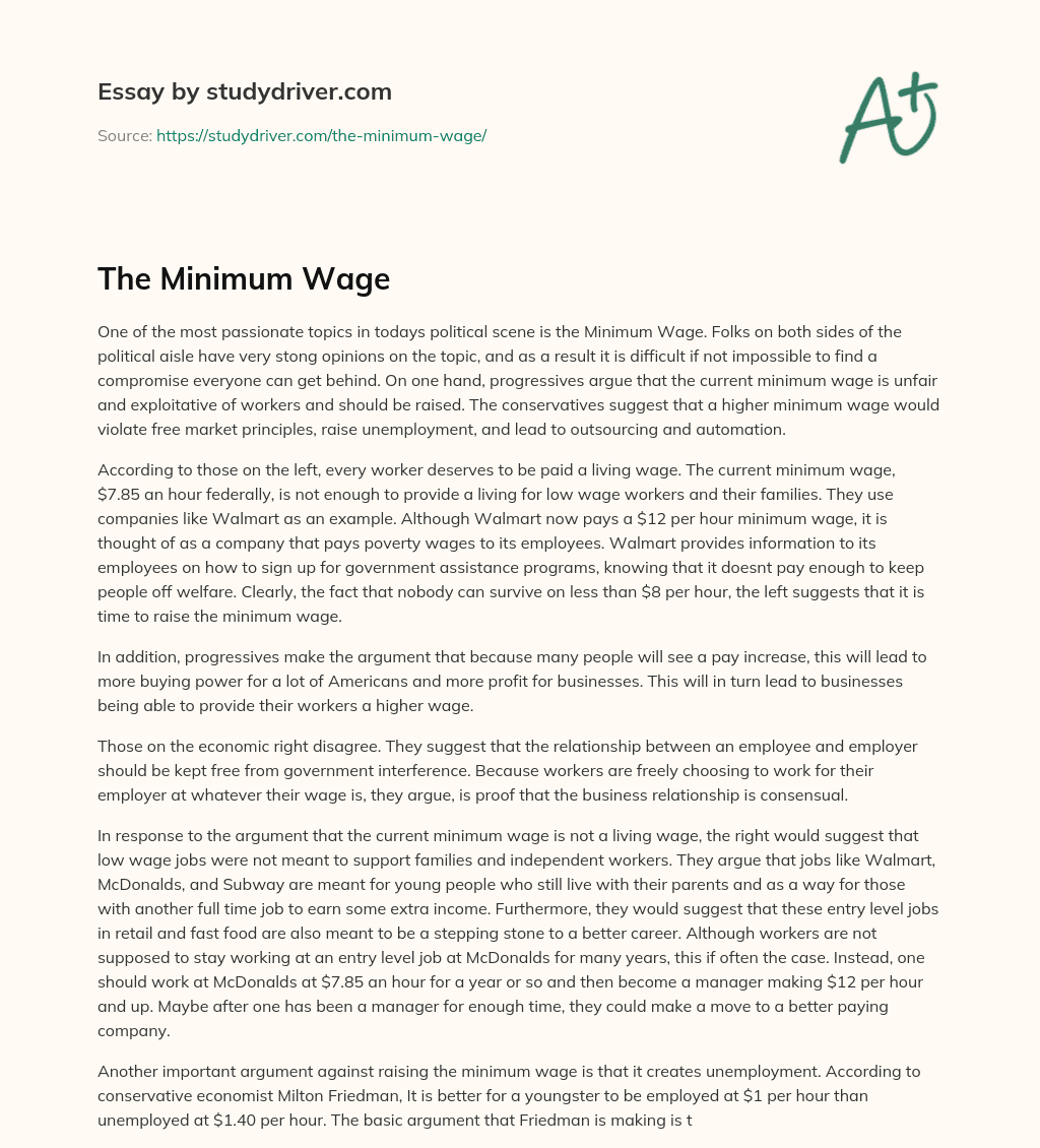 The Minimum Wage essay