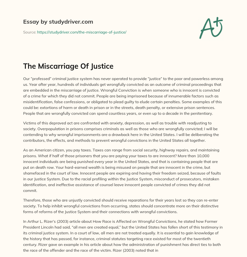 The Miscarriage of Justice essay