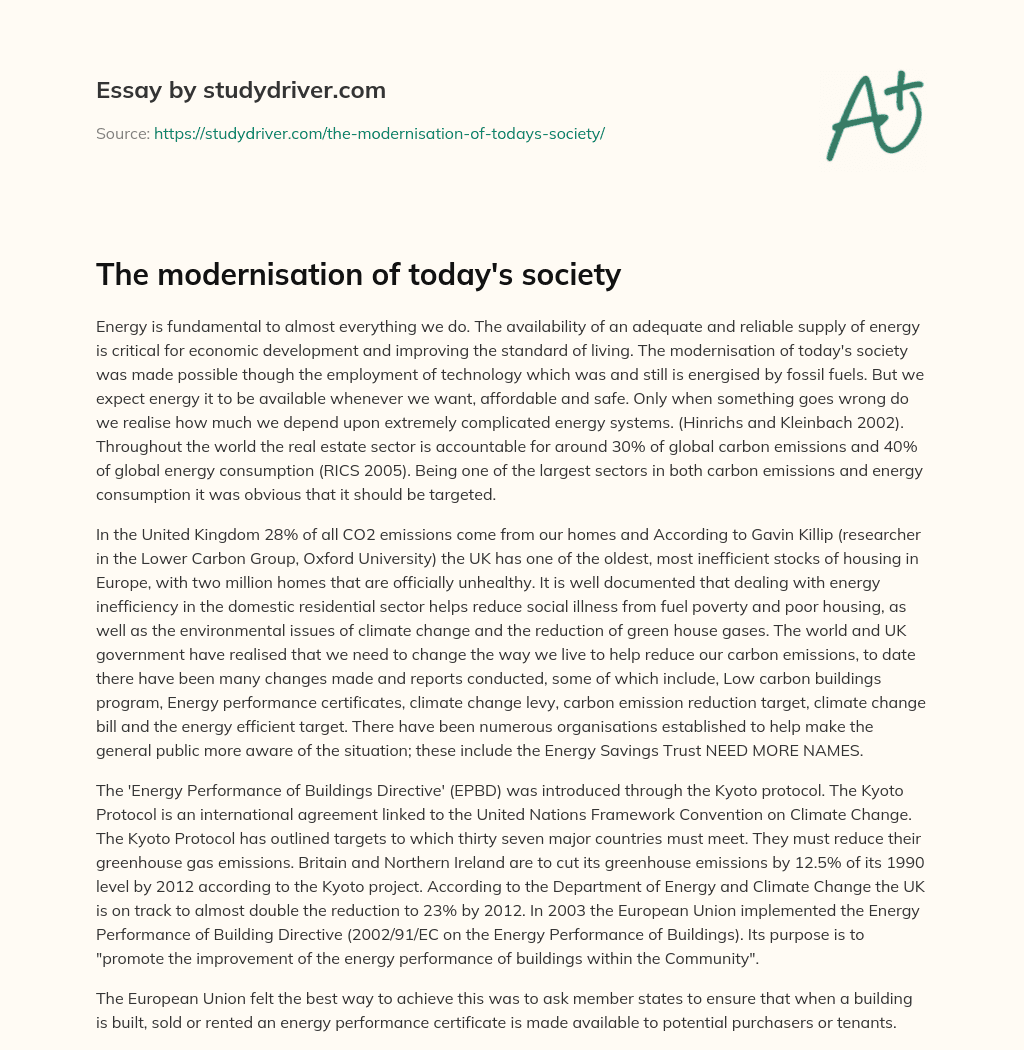 The Modernisation of Today’s Society essay