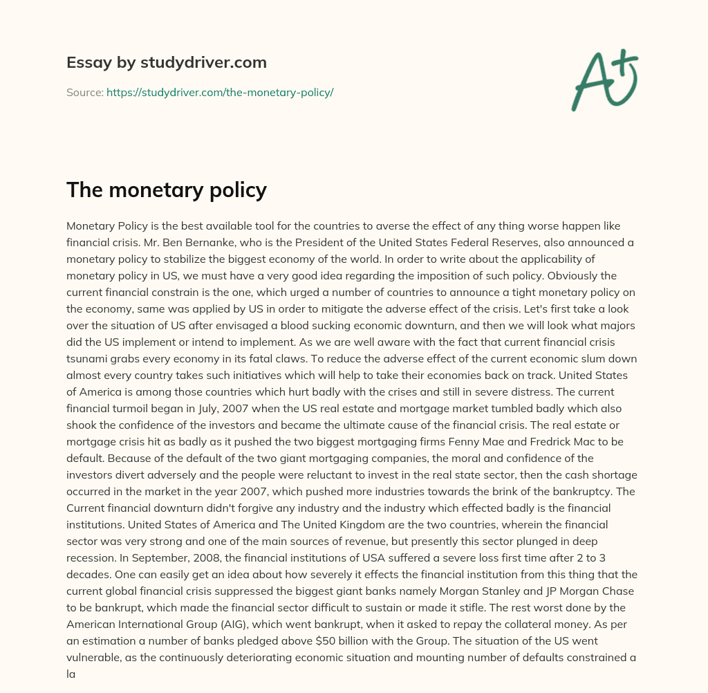 The Monetary Policy essay