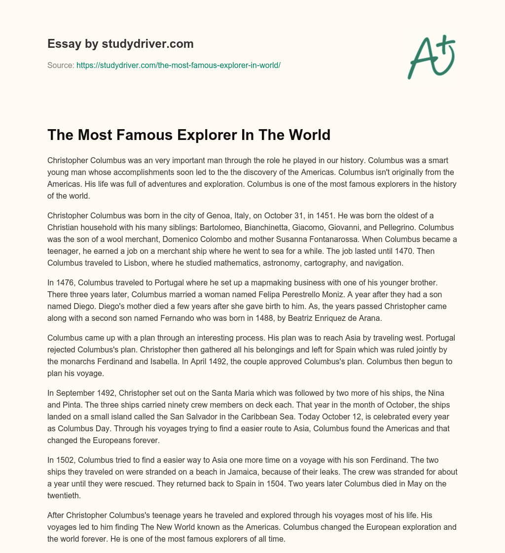 The most Famous Explorer in the World essay