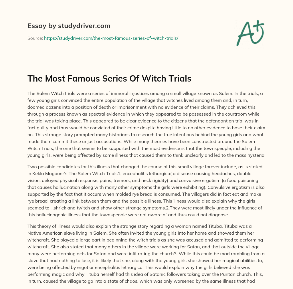 The most Famous Series of Witch Trials essay