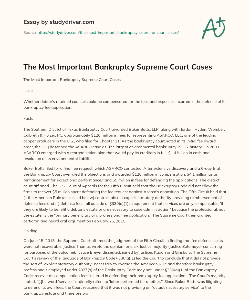 The most Important Bankruptcy Supreme Court Cases essay