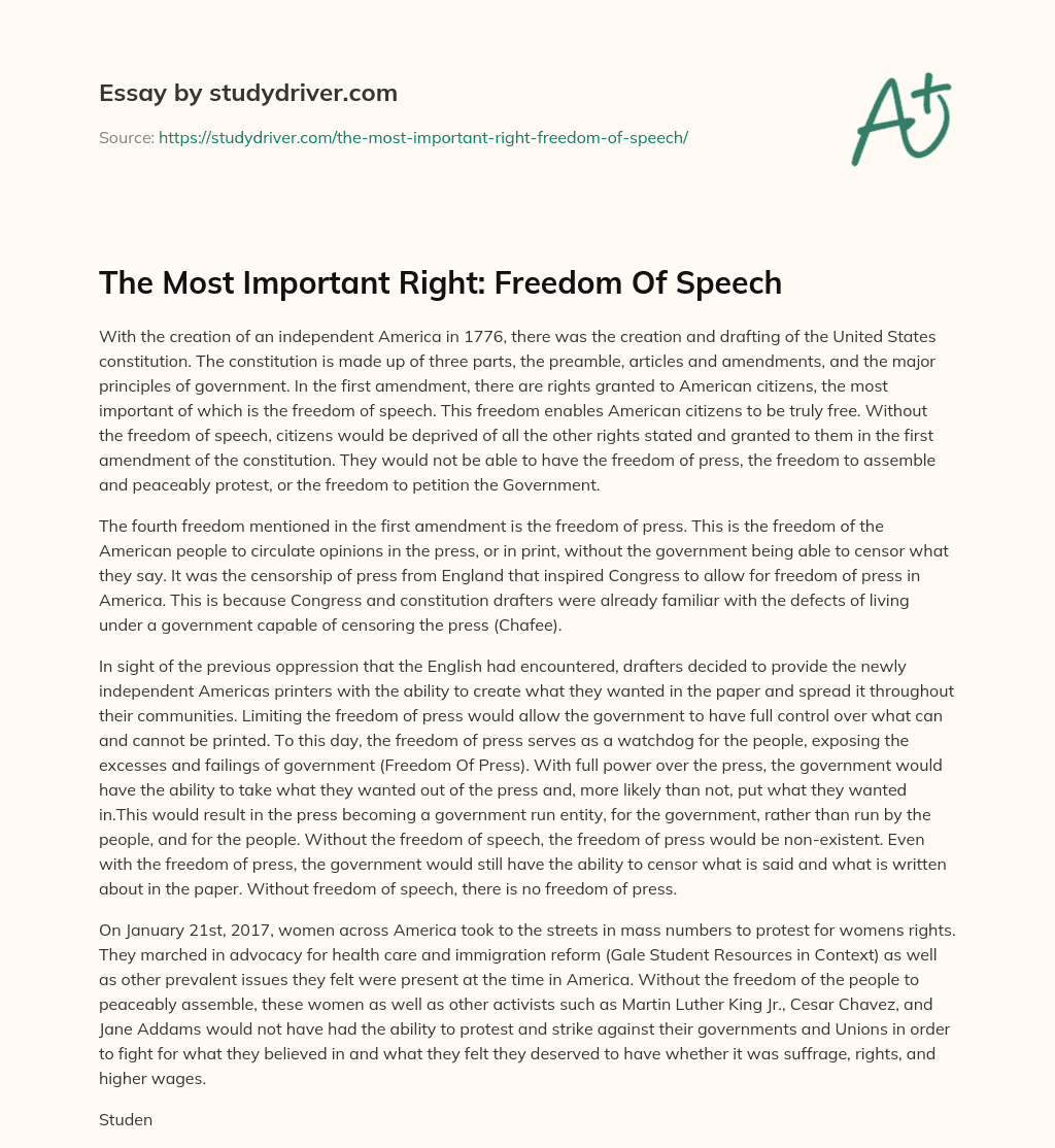 The most Important Right: Freedom of Speech essay