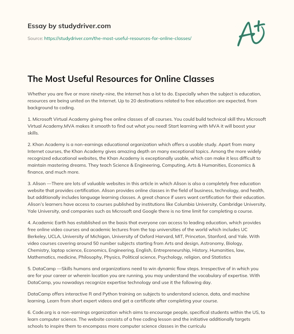 The most Useful Resources for Online Classes essay