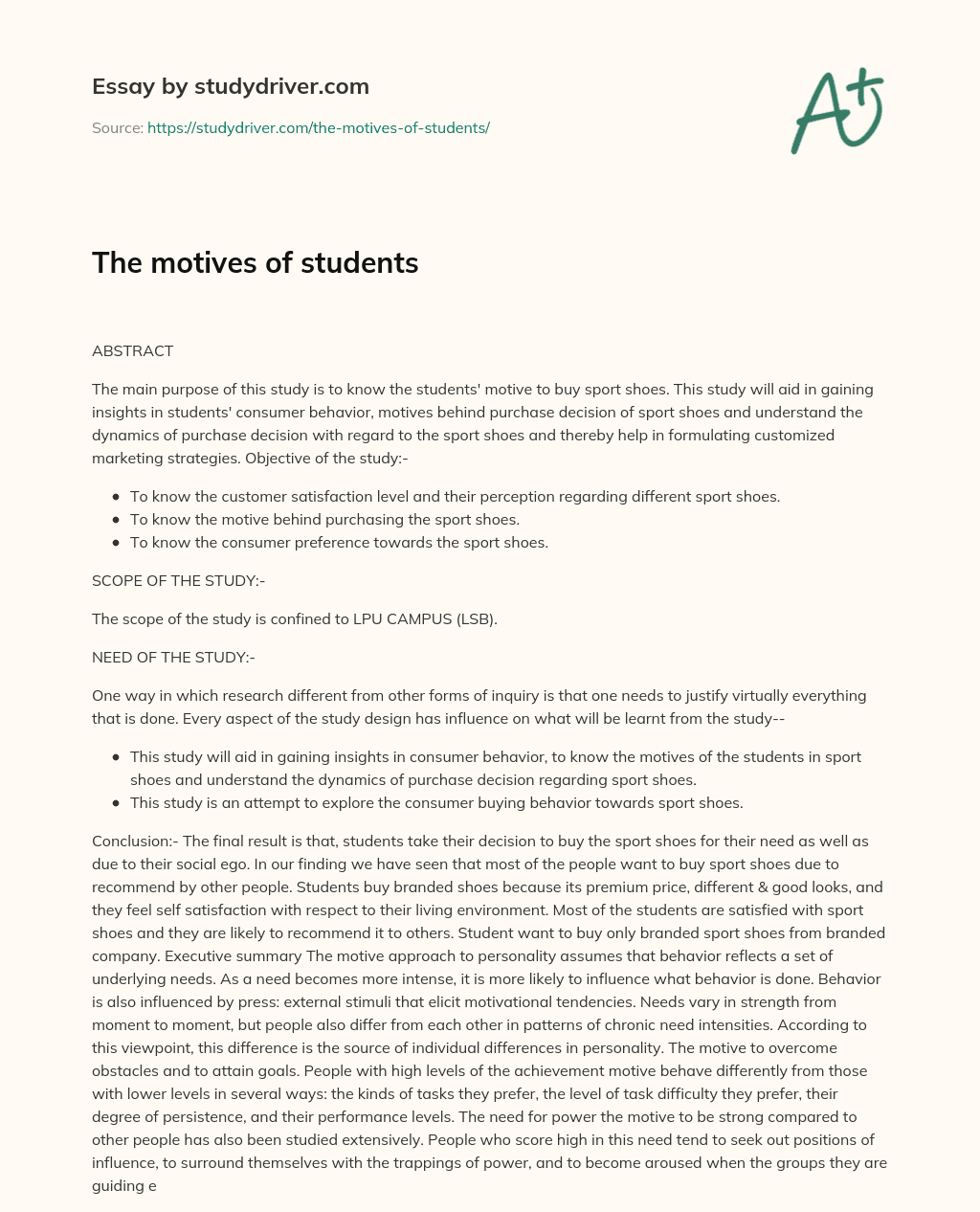 The Motives of Students essay