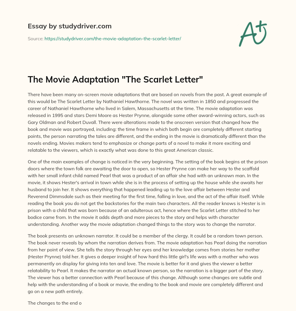 The Movie Adaptation “The Scarlet Letter” essay